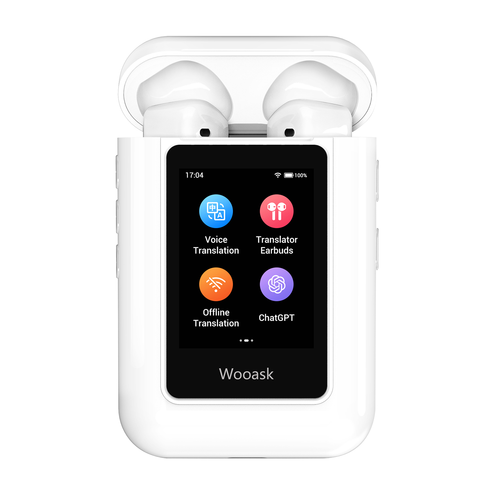 Portable Translator Device - Wooask A8 ChatGPT Vertaler-oordopjes met touchscreen,